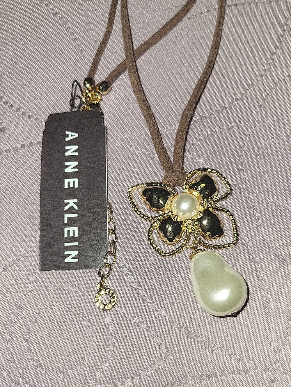 Anne Klein Gold & Gold Flower Pendant Necklace with Pearl Drop
